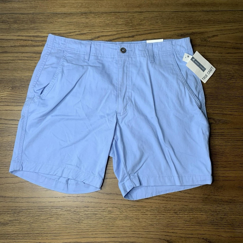True Craft Originals Men's 7-Inch Inseam Chino Shorts in Light Blue, Size 34